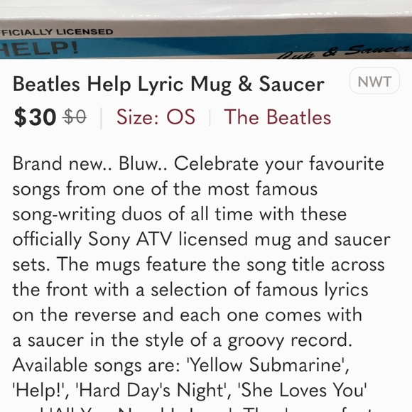 Beatles "Help" Lyrics Mug & Saucer - Picture 7 of 7